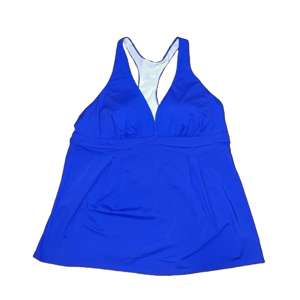 Lands End Tankini Swim Top Size 16 Royal Blue V Neck Racerback
